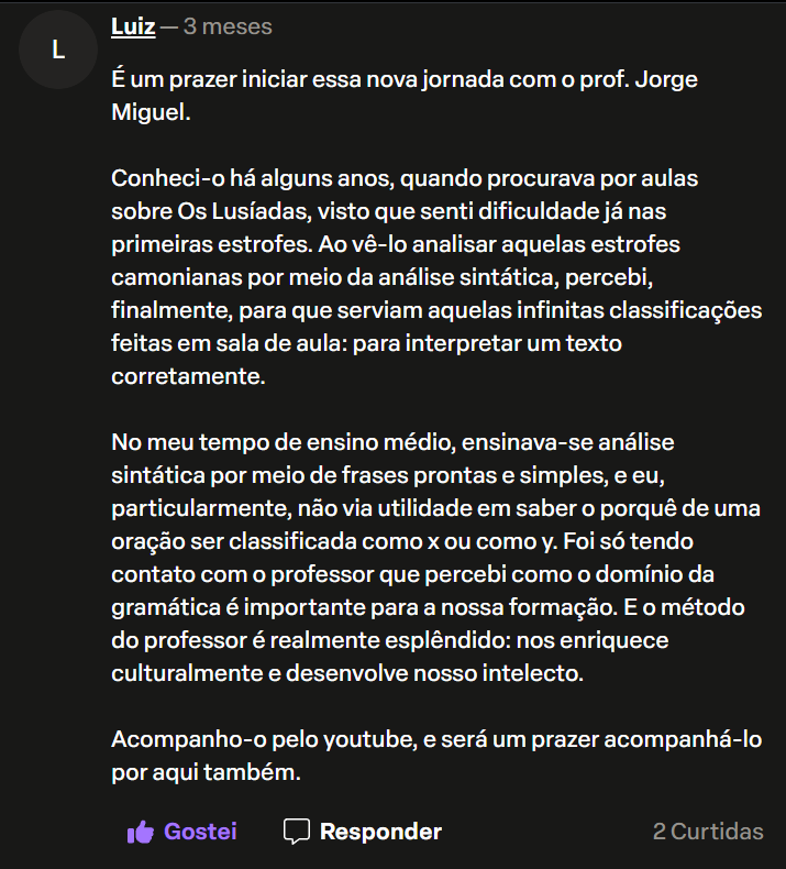 Mensagem do canal do Professor Jorge Miguel — 12
