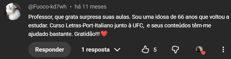 Comentário de aluno no canal do Professor Jorge Miguel — 3